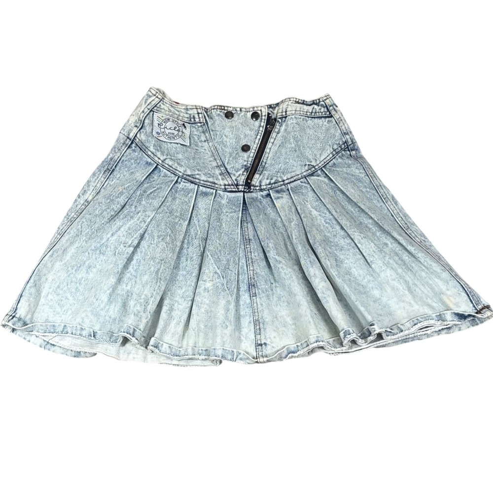 80s‎ 90s Acid Wash Denim Skirt Light Wash Pleated High Waist Vintage Retro Women